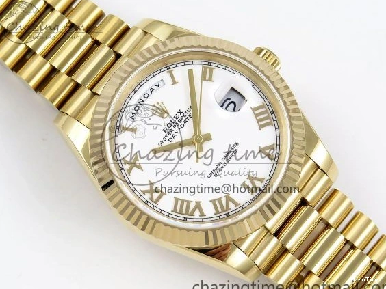 MiroTime 0408 Day Date 40 YG JDF Gain Weight 904L Steel White Roman Dial on President Bracelet VR3255 V Functional 1369